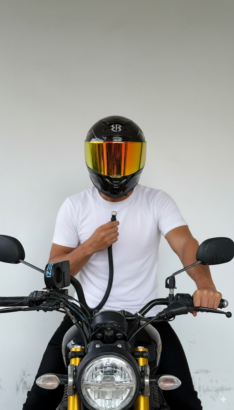 Easi Breezi clipped onto rider's helmet